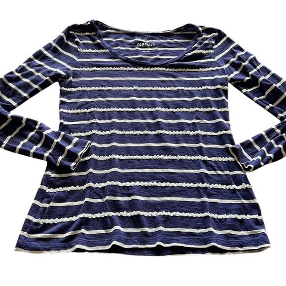 Old Navy Size XS Navy & White Striped Knit Top with Sequins Long Sleeve - Picture 4 of 7